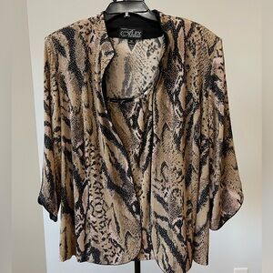 Alex Evenings 2 piece set plus size women's 3X modest mature tiger animal print